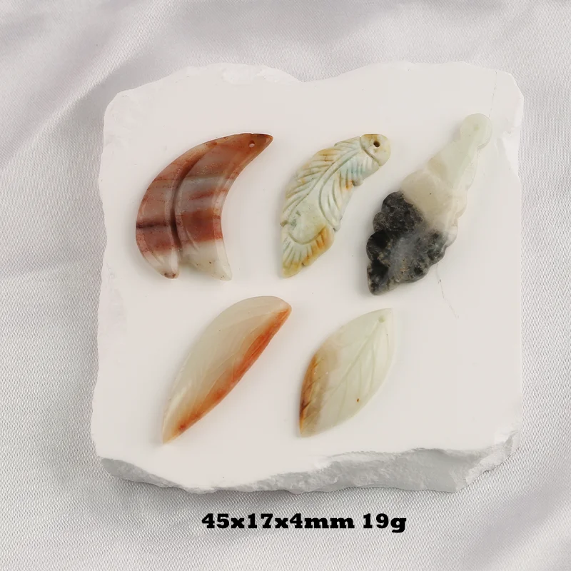 B&F 5pcs Amazonite Leaf Earring Beads, Jewerly Set Handmade Natural stones beads, Polished Stones for jewelry Making Supplies