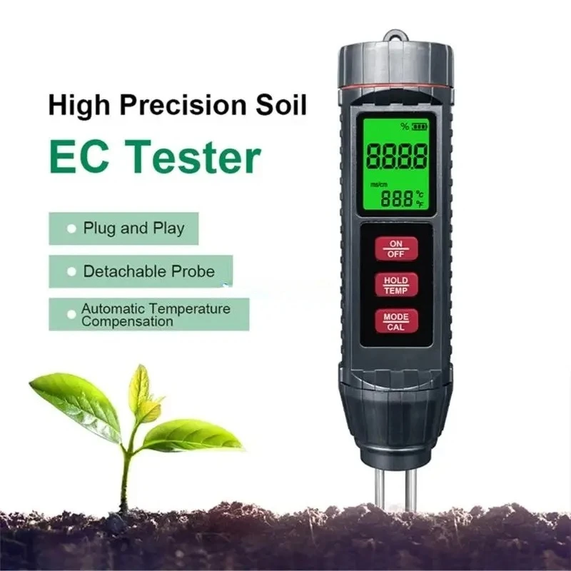 Soil EC Conductivity Tester Flower Plant Orchard Digital Display Soil Thermometer