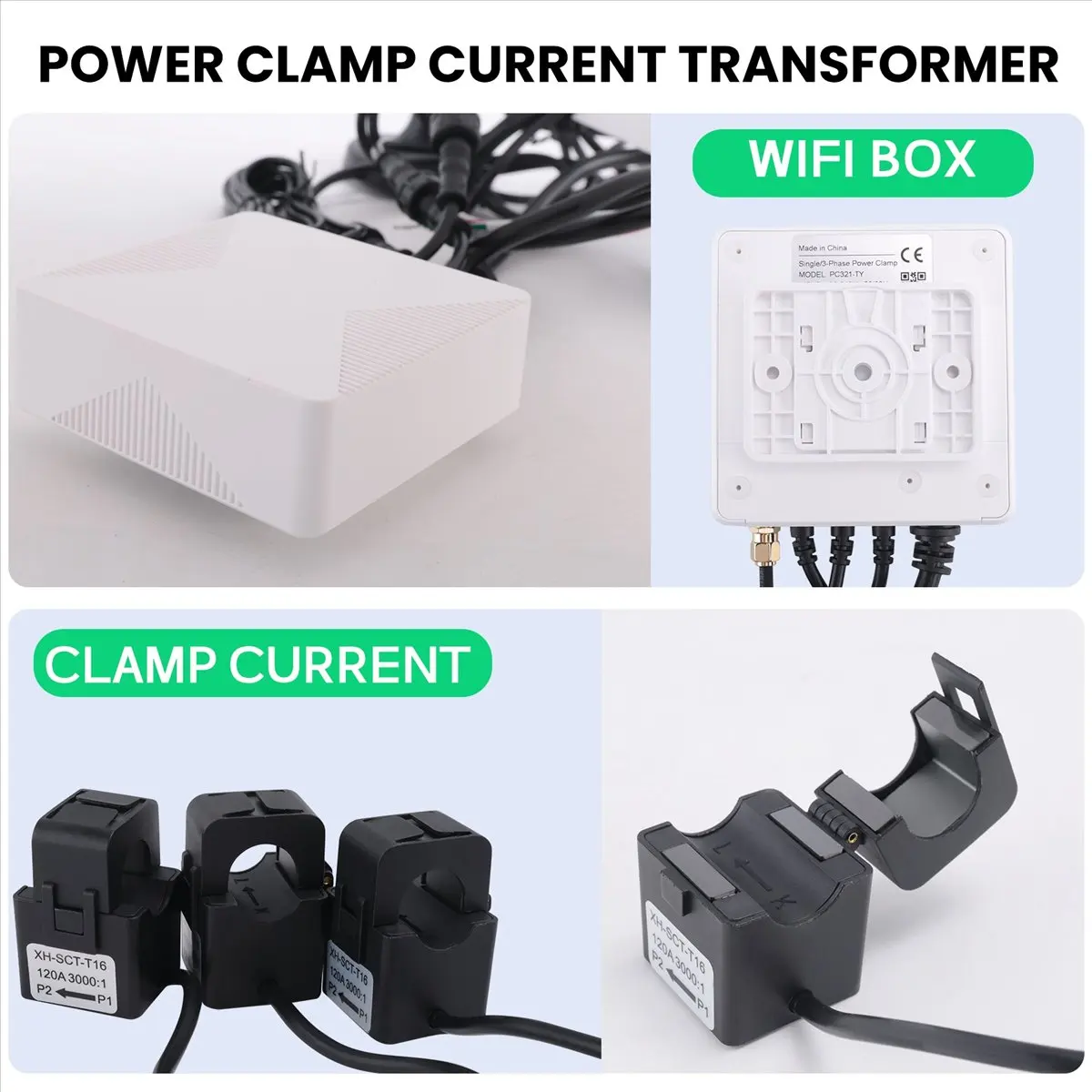 

T28C Tuya Smart Life 3 Phase WiFi Energy KWH Meter 80A 120A Power Clamp Current Transformer App Monitor(120A)