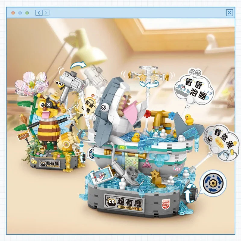 LOZ ตลก Shark Soak Building Blocks การ์ตูน Bee Mini Micro อิฐ Kawaii สัตว์ปริศนารูปของเล่นสําหรับเด็กคริสต์มาสของขวัญ