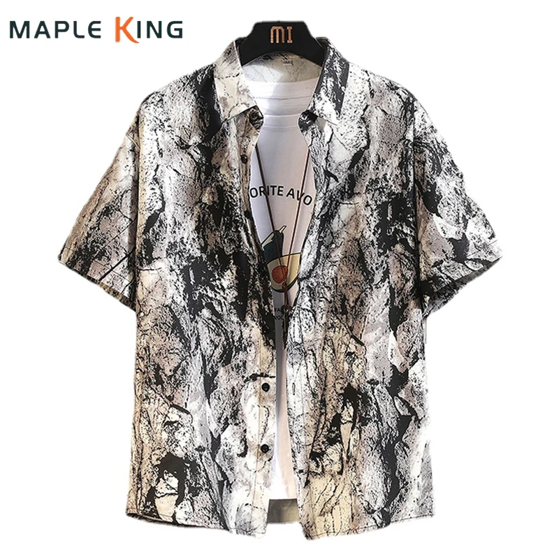 

Chinese Style Shirt Mens Beach Camisa Hawaianas Cardigan Streetwear 2024 Summer Vintage Printed Blouse for Men Chemises Tops 5XL