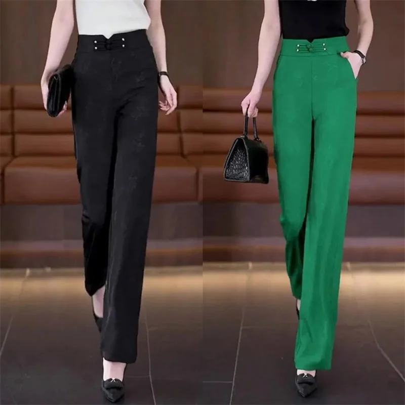 الرجعية السيدات واسعة الساق السراويل 2025 فام حجم كبير 4XL عالية الخصر السراويل الخريف النساء نسخة ضيقة بنطلونات مستقيمة غير رسمية
