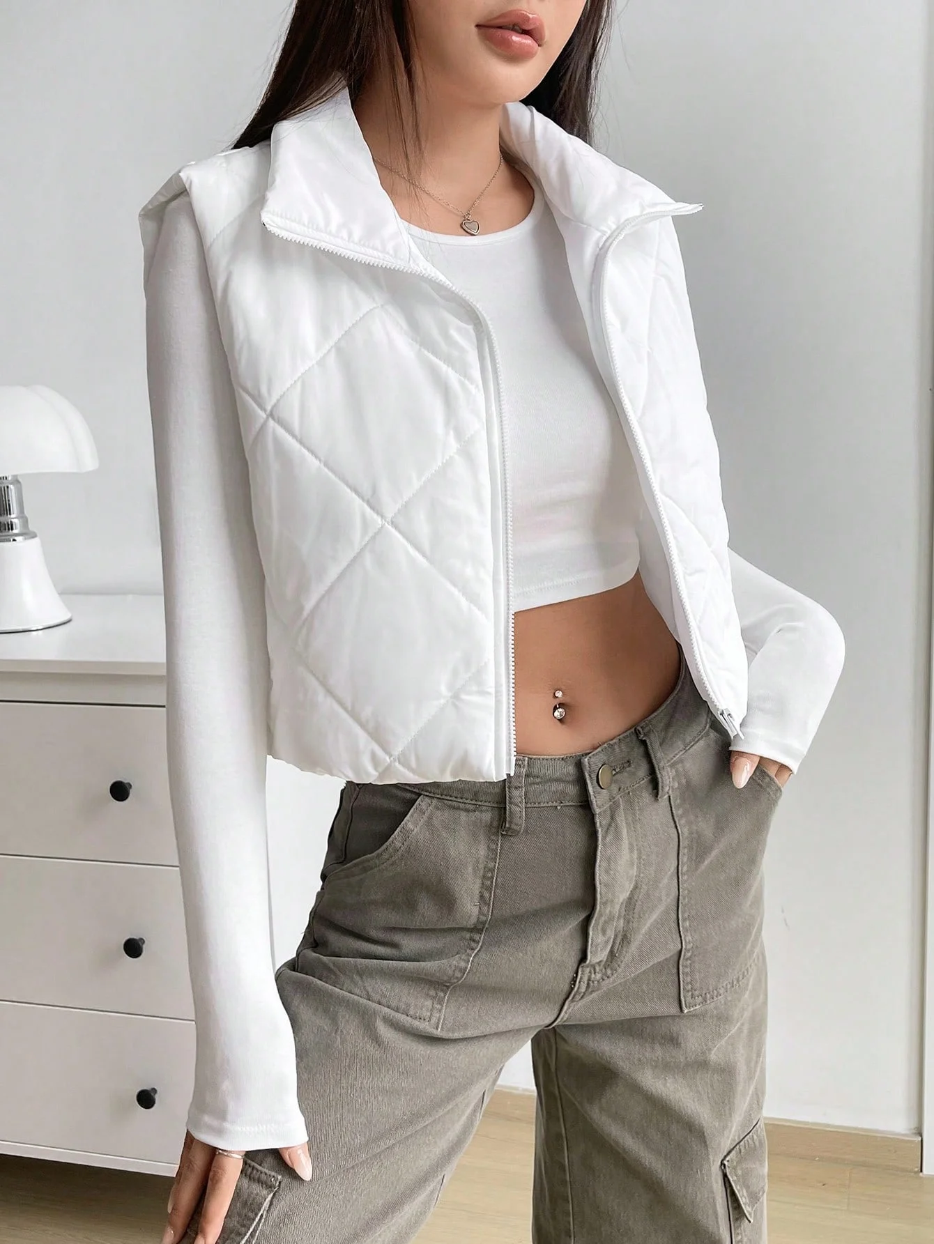 Fast fashion solid color stand-up collar cotton vest and cotton-padded jacket vest 2025 autumn and winter new style