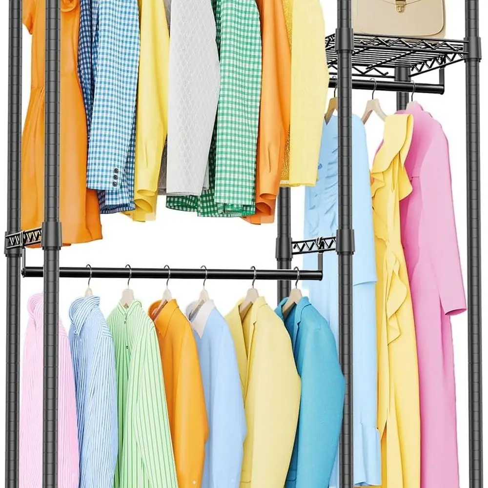 

Сверхпрочная металлическая вешалка для одежды с двойным стержнем, отдельно стоящий органайзер для гардероба, черный, 15,7 x 43,3 x 76,5