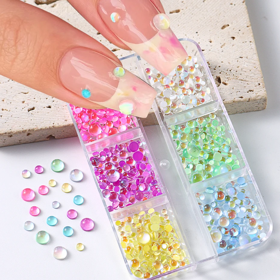 Sparkly Mermaid Semi-circle Bead Nail Art Decorations Mixed Size Charm Acrylic Macaron Bubble Manicure Ornaments Accessories