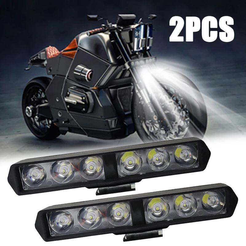 2Pcs New 6LED Motorcycle Headlight SpotLights Auxiliary High Brightness Lamp Universal Bicycle Scooters Autocycle Modified Bulbs