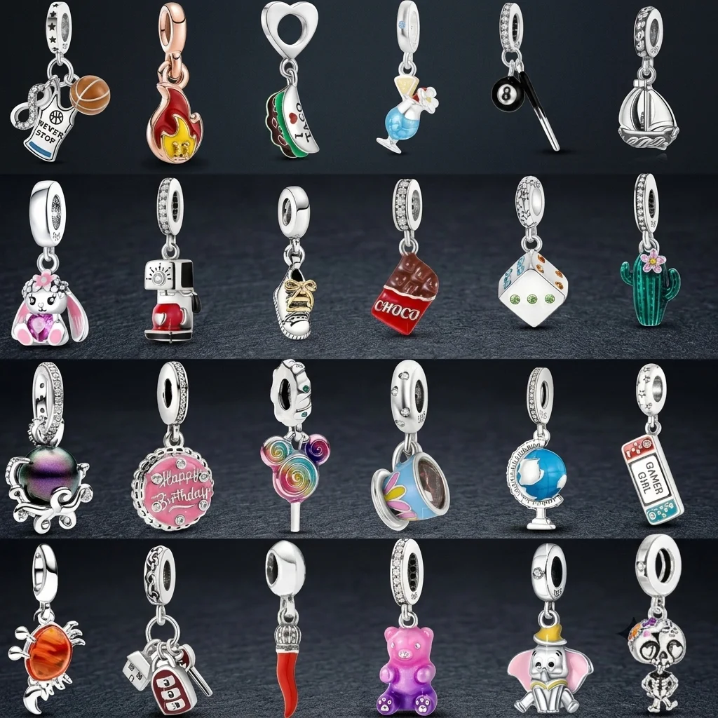 Hot Charm Dangle  Enamel Alloy Beads For DIY Bracelet Necklace Sports Food Cartoon Travel Game Jewelry Making Accessories Gift