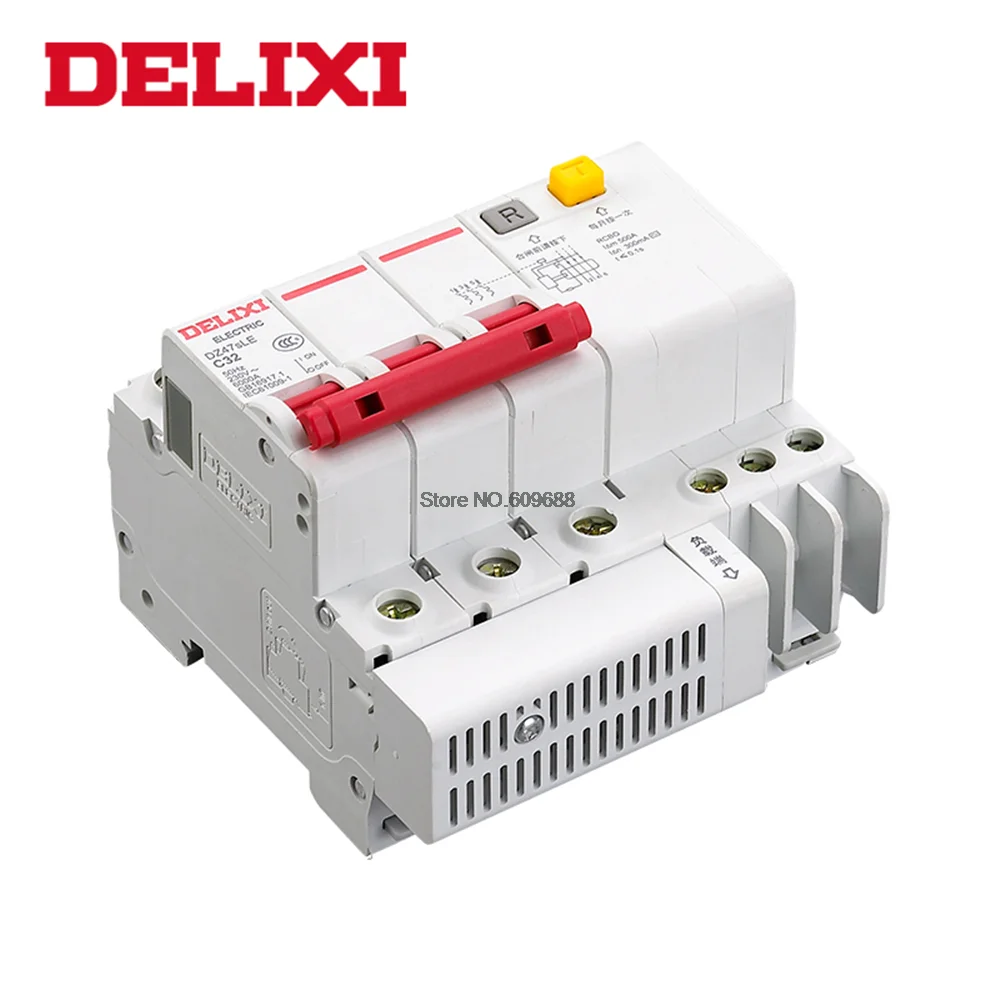 DELIXI Residual current Circuit breaker DZ47sLE C type RCBO breaker 3P 10A 16A 25A 32A 40A 63A Circuit breaker