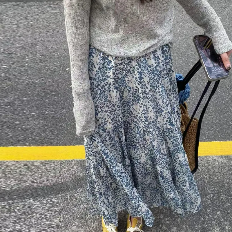 

Stylish Beautiful Half Skirt Women Summer New Loose High Waist Floral Print Korean Style Commute A-Line Women Half Body Skirt
