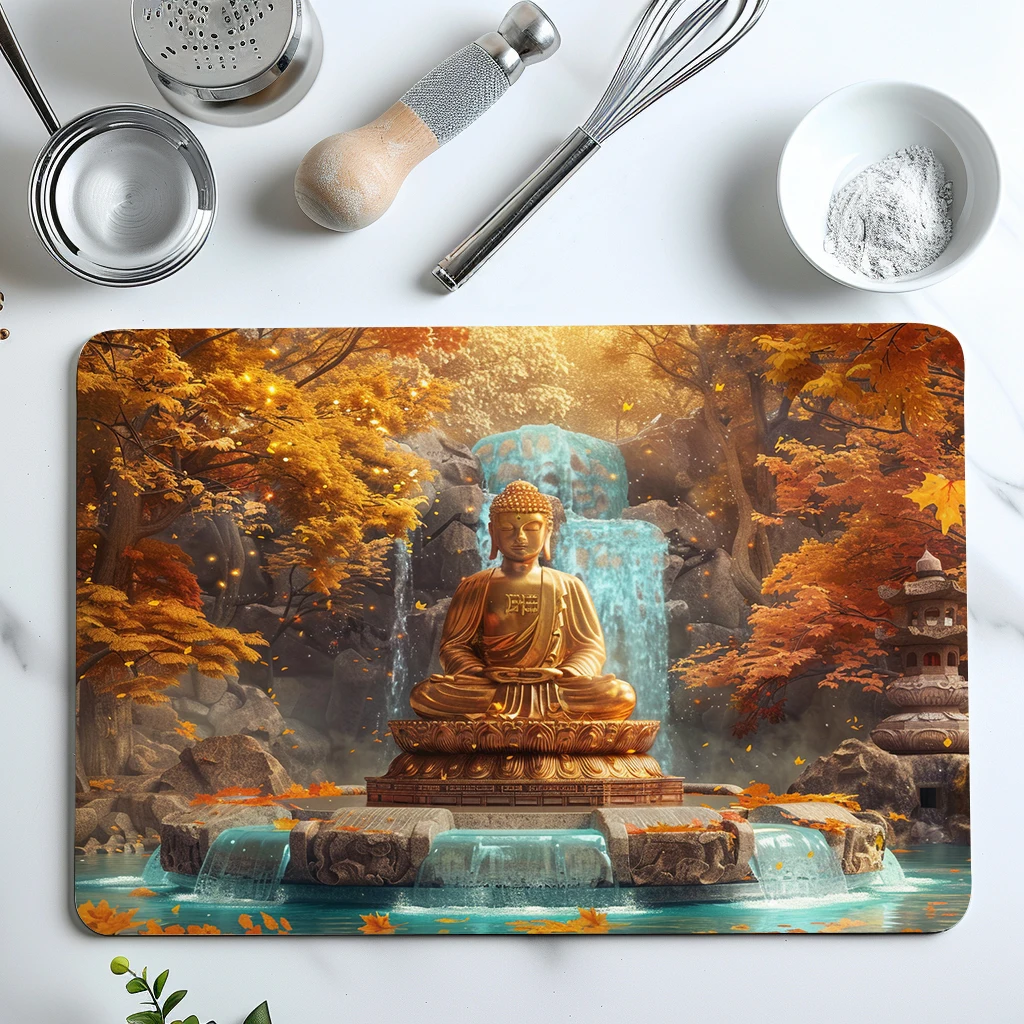 Antiskid Kitchen Absorbent Draining Mat Buddha Valley Lake Super  Draining Coffee Dish Drying Mat Quick Dry Bathroom Drain Pad