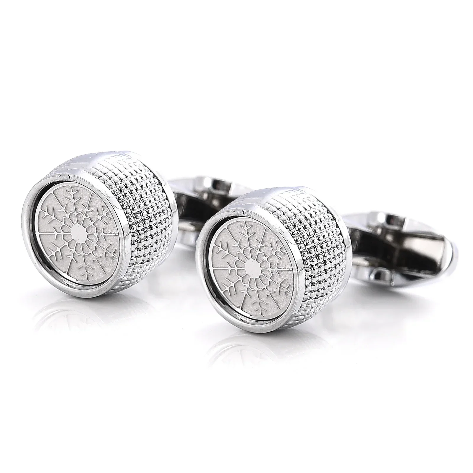 Men\'s Cufflinks Round Snowflake Pattern High-Quality Mens Business Dress Shirts Buttons French Wedding Cuff links Gifts for Men