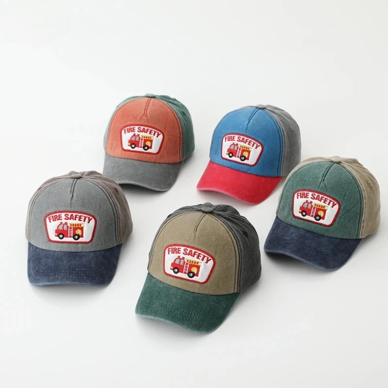 

Детские бейсболки для мальчиков с вышивкой: мультяшная пожарная машина, летние кепки для детей 2-8 лет, спортивные хлопковые шапки для малышей