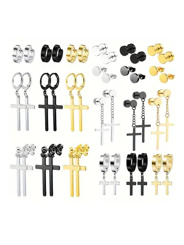 7 Pairs Stainless Steel Dangle Hoop Earrings For Men, Punk Cool Stud Earring
