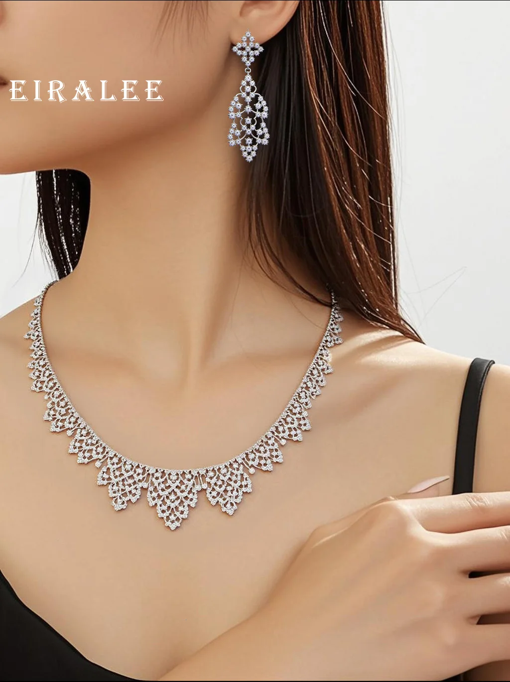 

Eiralee Stylish 40cm necklace and earring set for women 2PCS wedding party jewellery full Zircon Dubai Bridal gift set