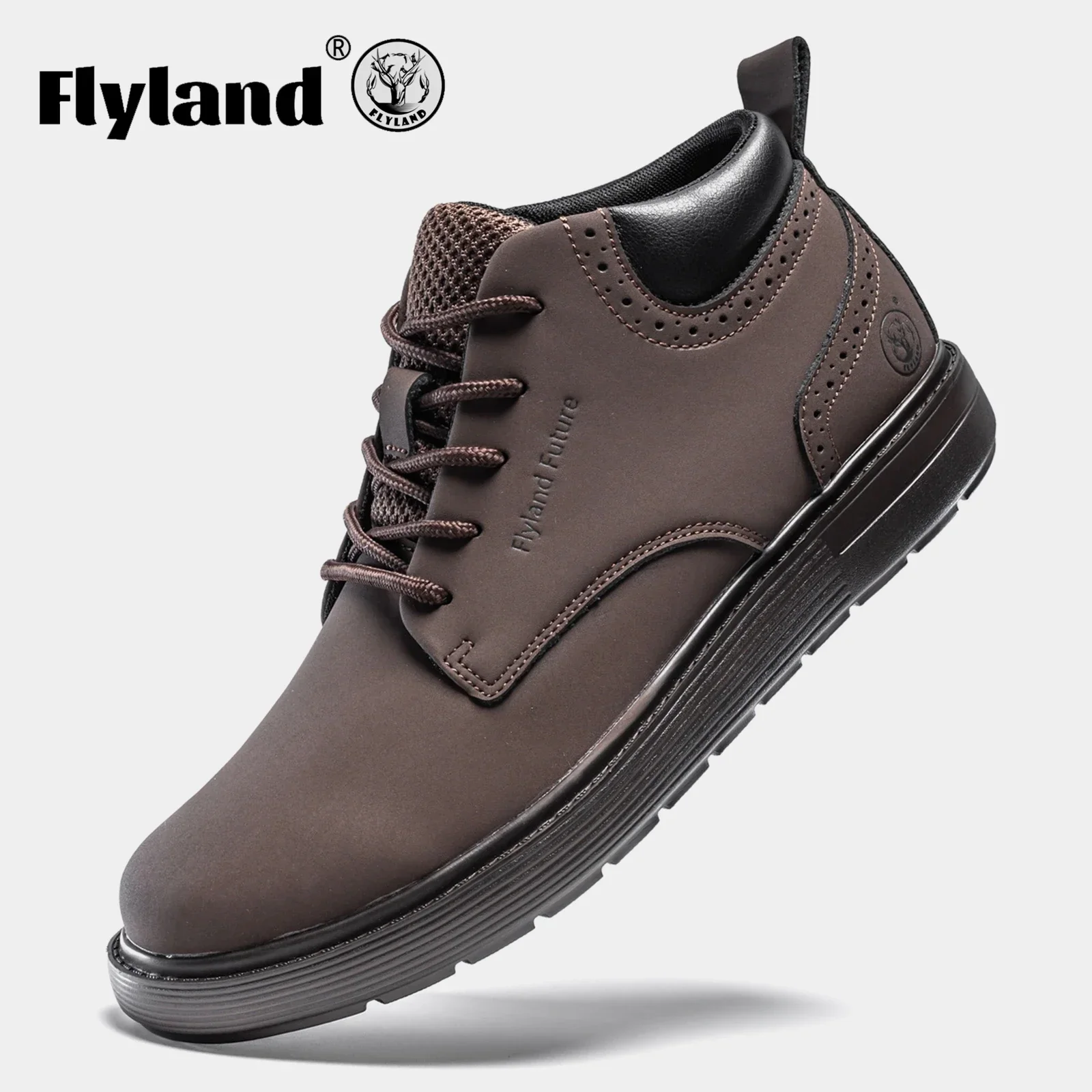 FLYLAND Men's Fashion Slip On Chukka Boots Lace Up Leather Ankle Handmade Boot Lightweight Non-Slip Sneaker Shoes