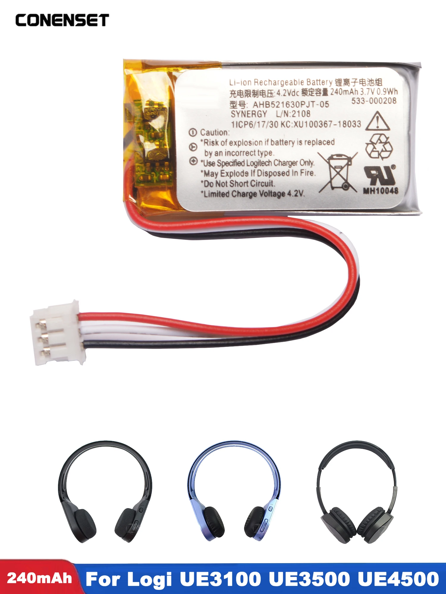 3,7 V 240 mAh Ersatzakku für Logitech UE3500 UE4500 UE3100 Bluetooth-Headset 533-000069 AHB521630 Akkus