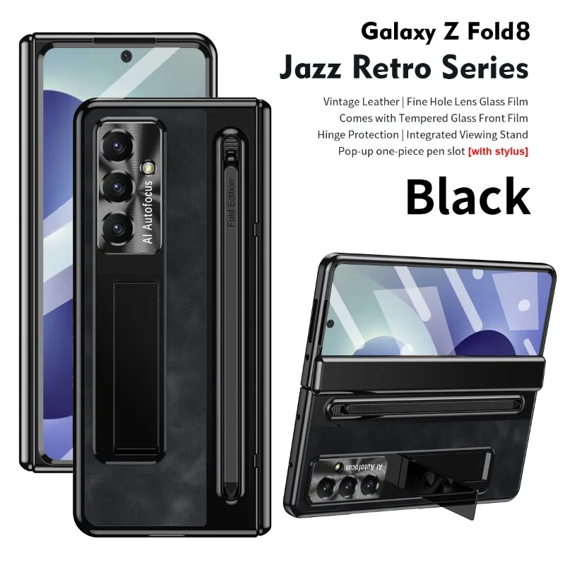 For Samsung Z Fold8 Ultra Case Integrated Stand Pen Slot With Stylus Hinge Protection Tempered Glass Film Anti Fingerprint Cover