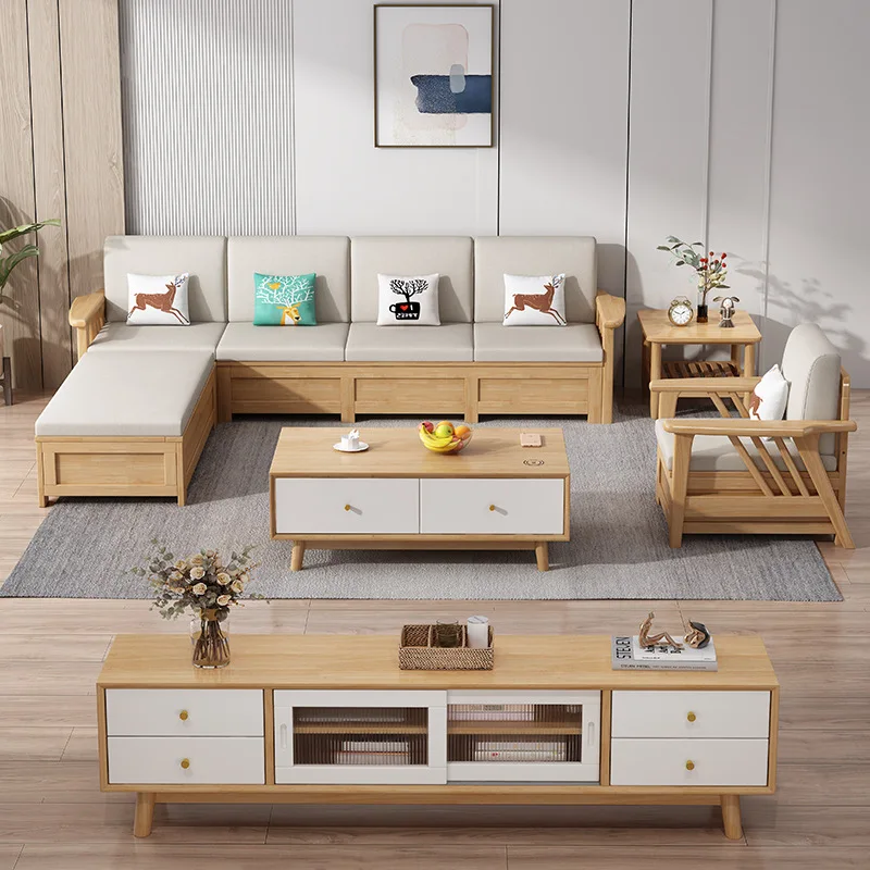 

Nordic High Box Storage Sofa Living Room Simple Small Apartment with Chaise Bed Winter and Summer Dual-Use Solid Wood Sofa