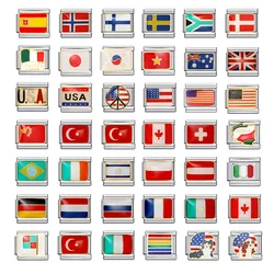 Fashion America Germany Britain National Country Flag Italian Charms Links Fit 9mm Stainless Steel Bracelet Making DIY Beads