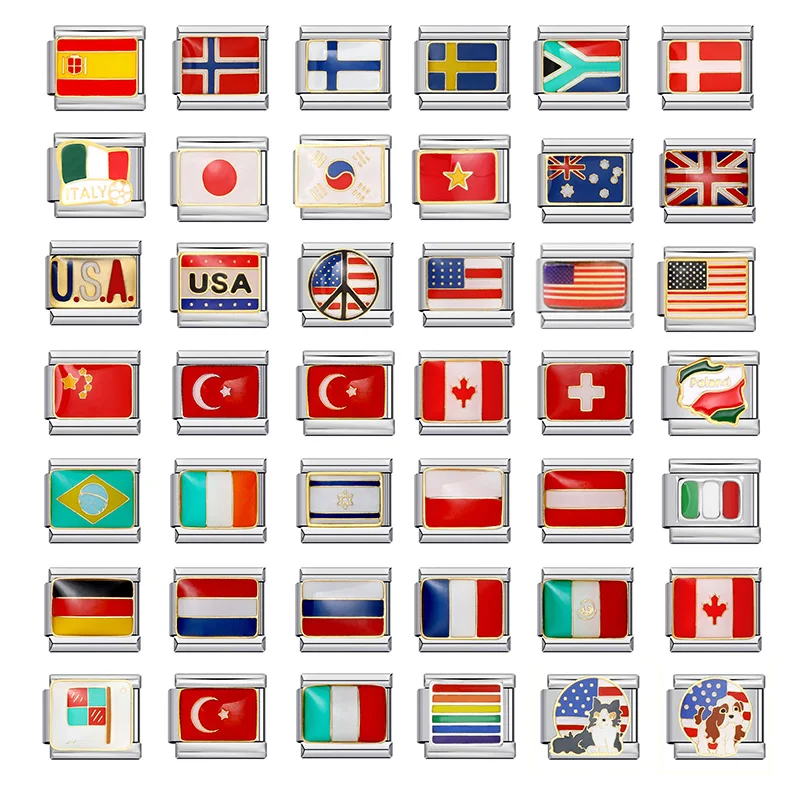 Fashion America Germany Britain National Country Flag Italian Charms Links Fit 9mm Stainless Steel Bracelet Making DIY Beads