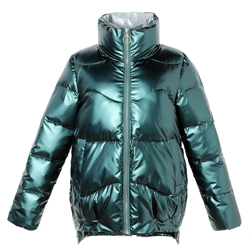 Glossy Winter Down Cotton Padded Jacket For Women Thick Bright Black Short Shiny Jacket Yellow Red Cotton Parkas Outwear