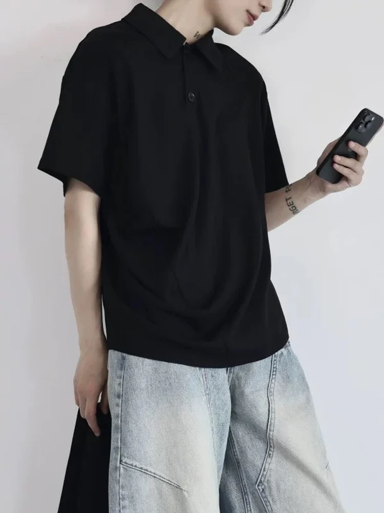 Dark 2025 Summer Design Short Sleeve Women's Casual Versatile Loose  Shirt Slimming Age-Defying Black White Top
