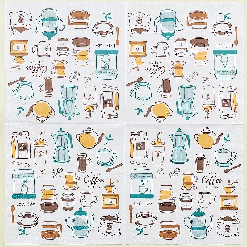 20pcs/Pac Coffee Printed Paper Napkins Creative Colourful Napkins Placemats Bar Decorative Napkins Household Facial Tissues