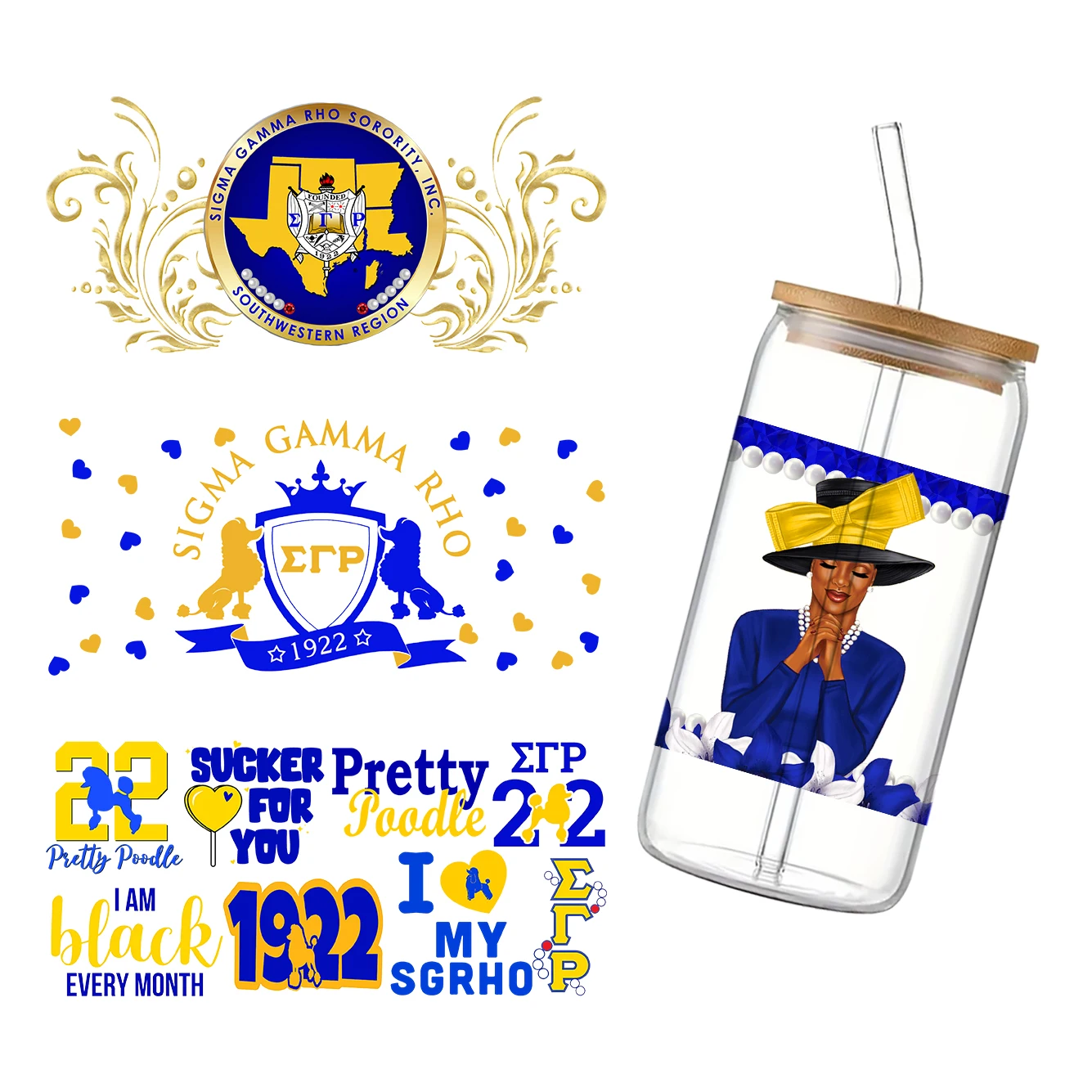 11x24cm irmandade misturada sgrho phi beta sigma para libbey 16oz pode de vidro 3d à prova dwaterproof água uv dtf café pode envoltório de vidro libbey