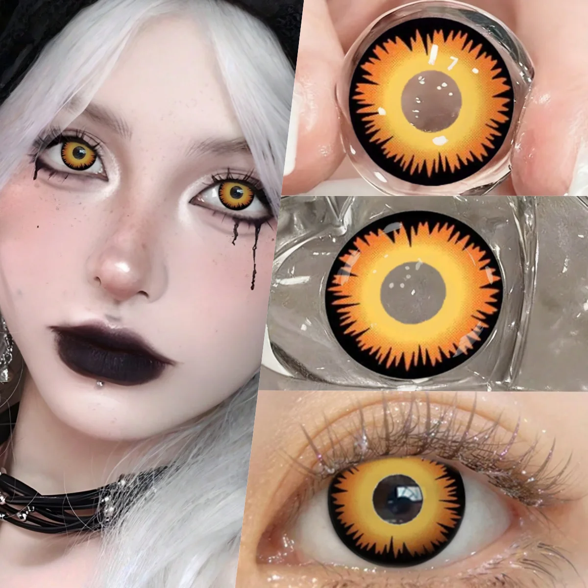 VISUASHOW Halbjährliche gelbe Myopie-Farbkontaktlinsen mit Sehstärke, Halloween-Farbkontaktlinsen, Drachenaugen-Make-up, weiche Linse – Detail 3