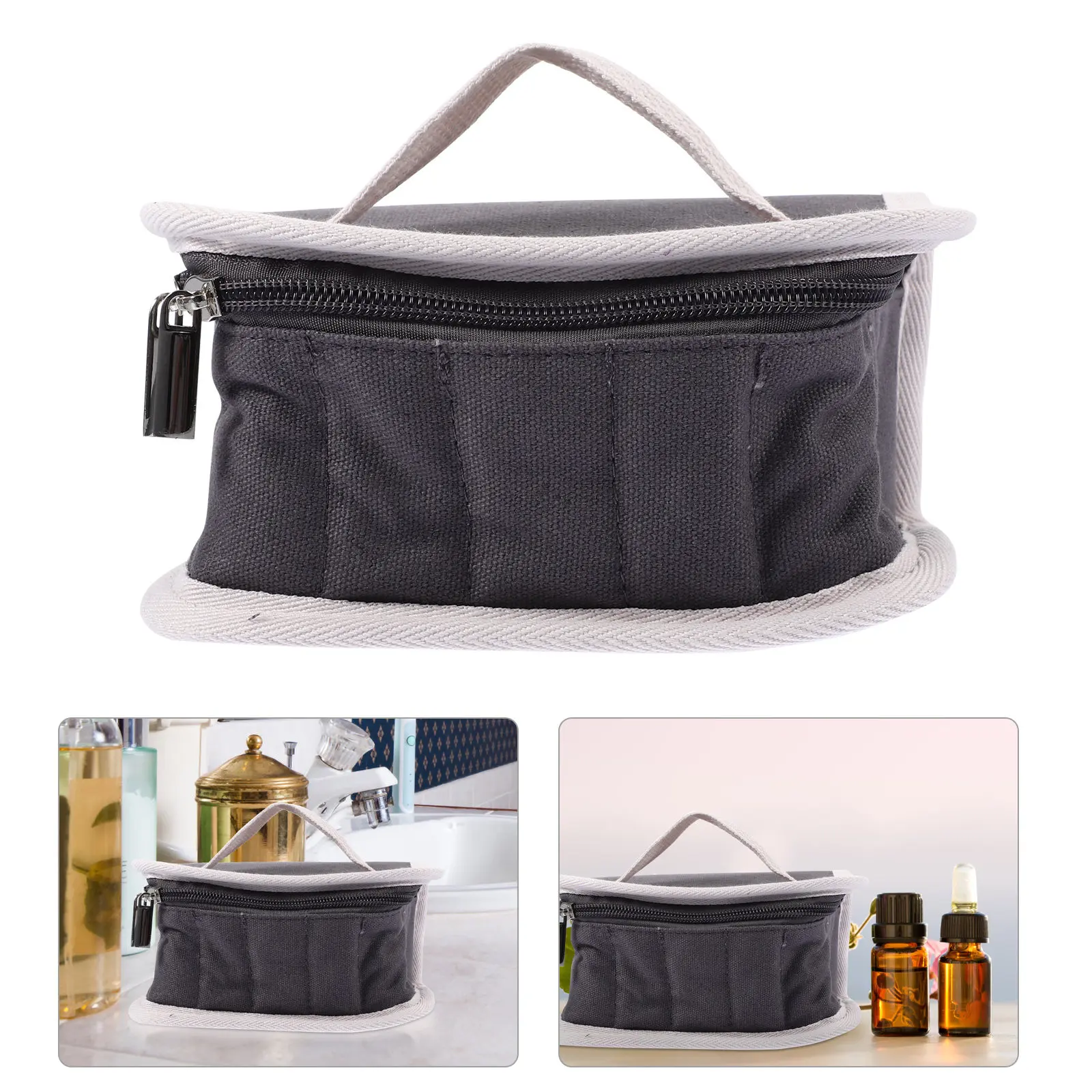 

Compartment Essential Oil Bottle Organizer Bag Grey Heavy Duty Fabric Zipper Closure Easy Access Portable Travel Storage Case