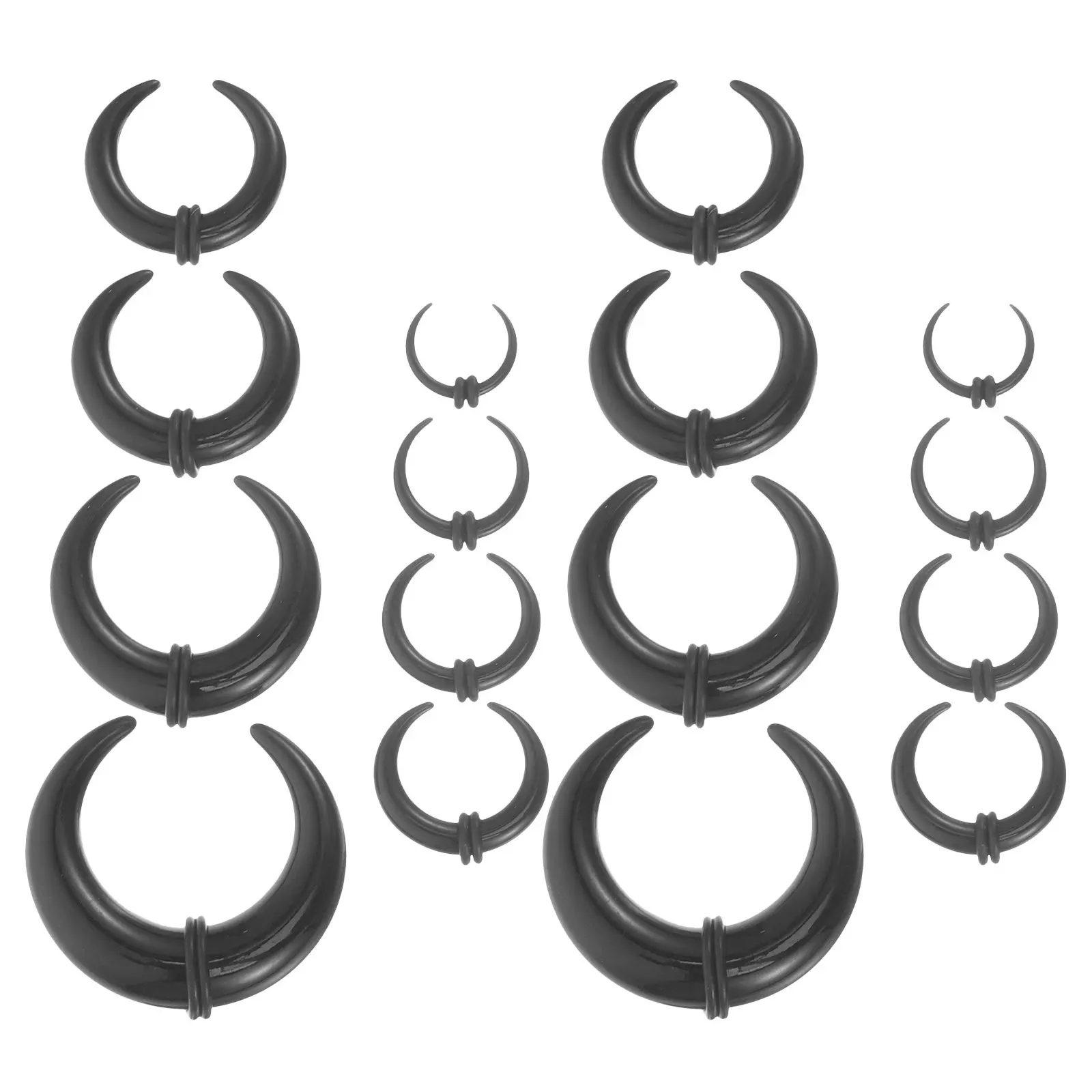 16Pcs Acrylic Septum Ring Kit Black C Shape Pincher Stretcher Expander for Nose Piercing Stretching Comfortable Hypoallergenic