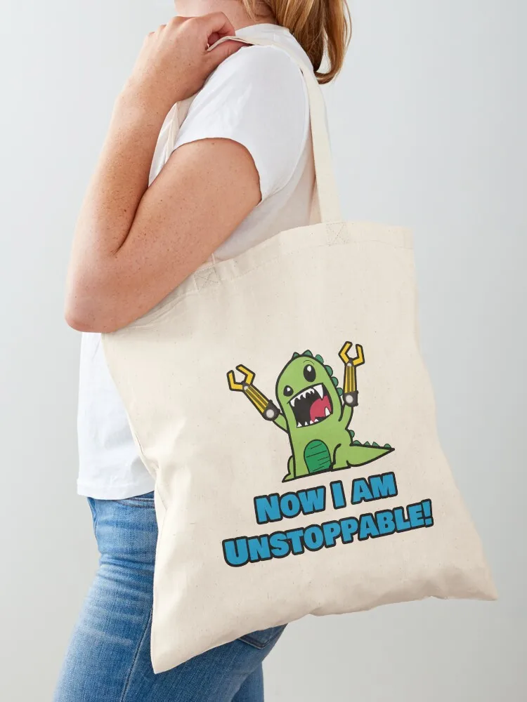 T-Rex Dinosaur Now I Am Unstoppable Tote Bag hand bags shopper bag women canvas custom canvas bag Canvas Tote