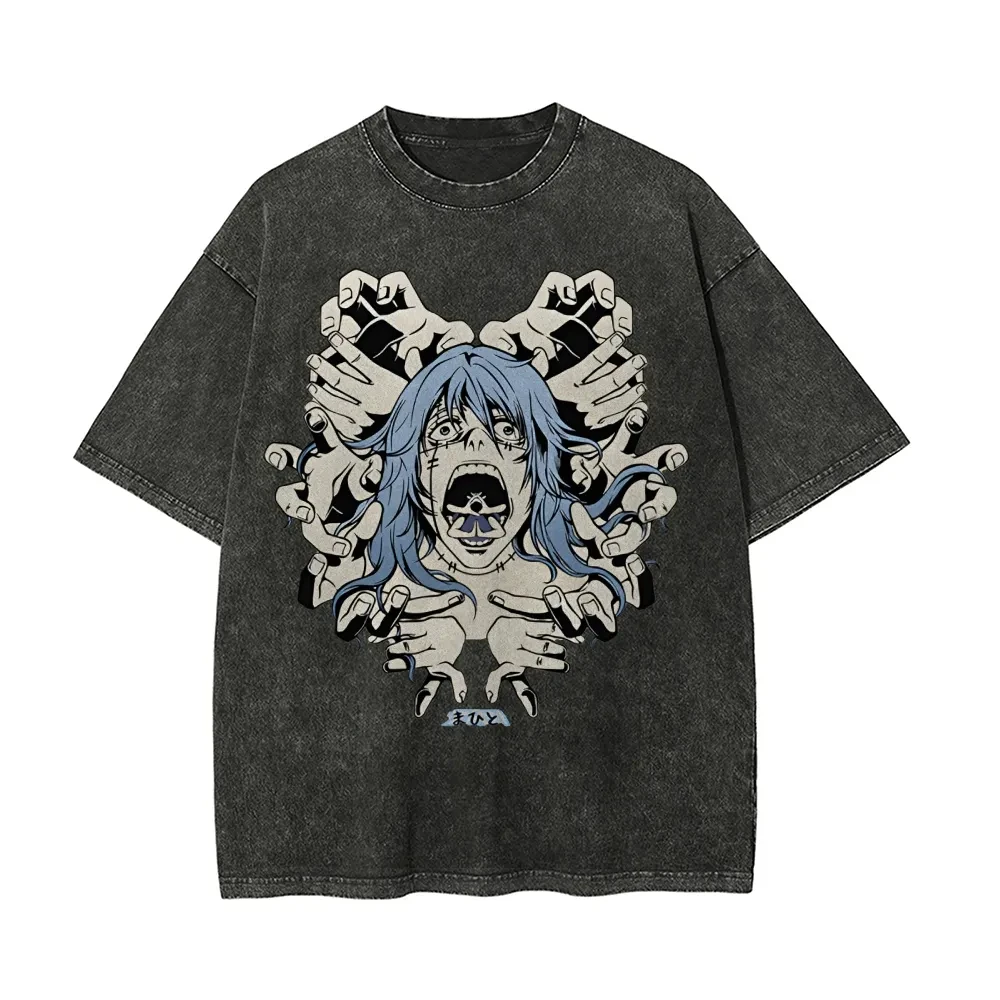 T-shirt Mahito Jujutsu Kaisen pour Homme, délavé à l'acide, motif Anime Streetwear Transfiguration Spirite Maudit, style Vintage Bootleg