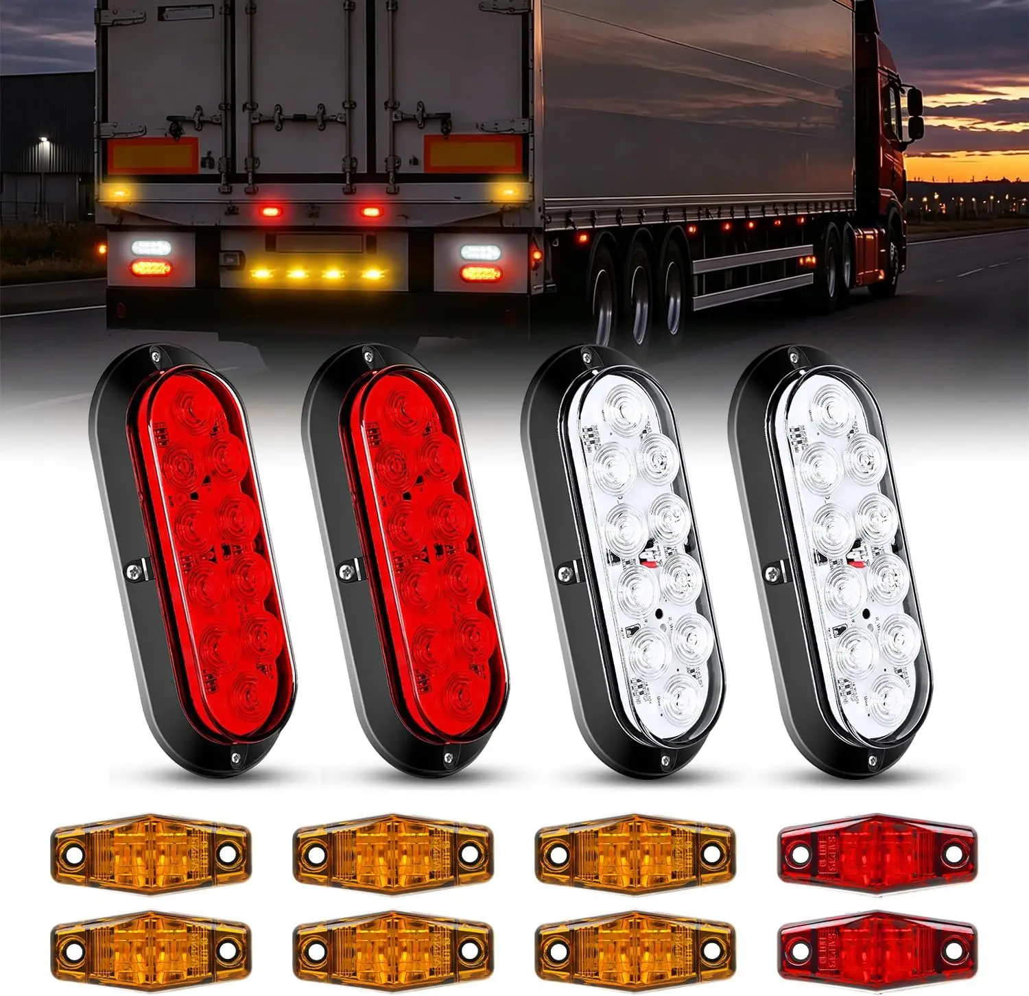 Nilight LED Trailer Light Kit Oval Tail Lights with Diamond Marker Light Waterproof Surface Mount Stop Turn Tail Side Marker Lighting for 12V Trailers Boats Campers RVs Trucks Vans and Caravans