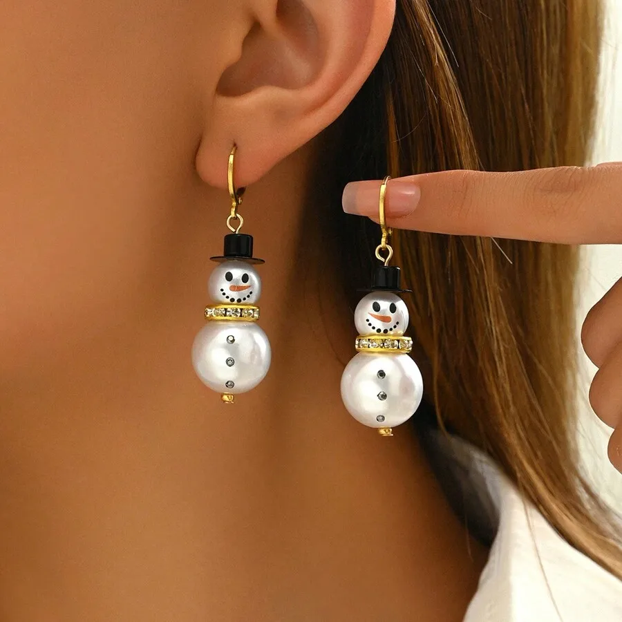 2 Pcs Fashion Star Snowman Sweet Personality Creative Dangle Earrings Women Christmas Day Party Daily Gifts Jewelry