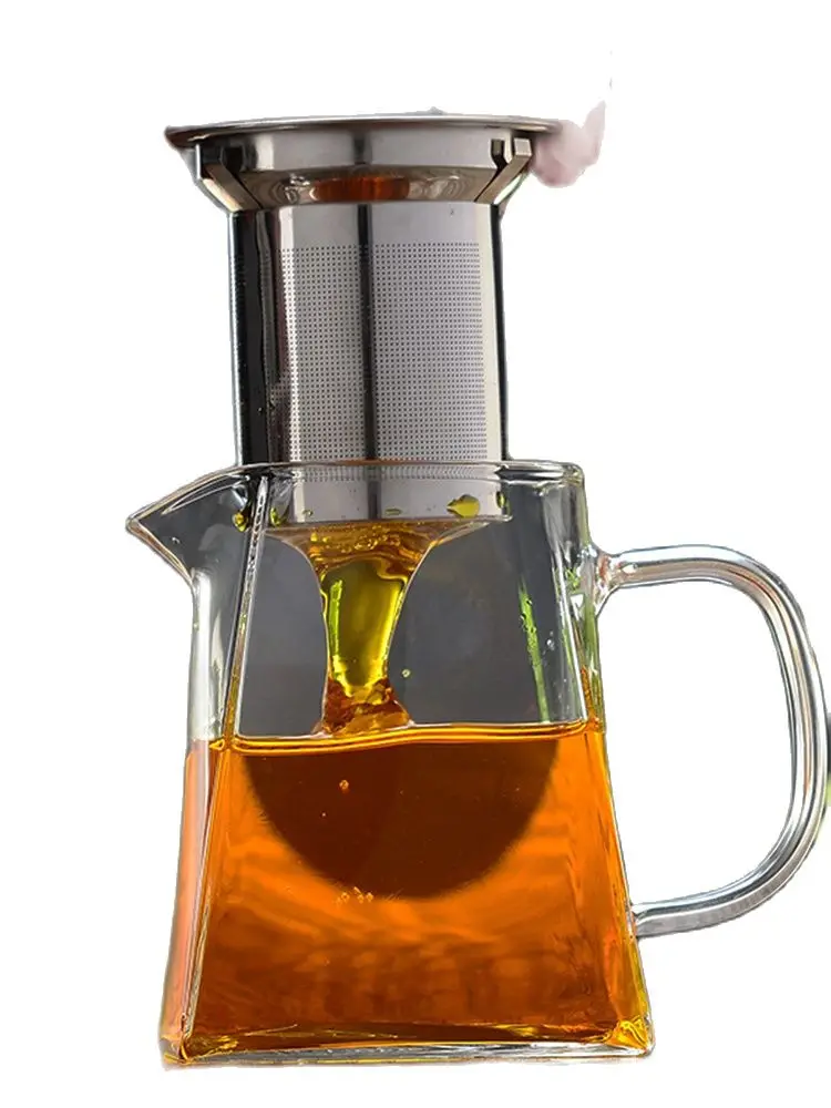 

Home Teapot Glass Stainless Steel Flower Teapot Square Filtration Network Heating Container High Quality Thicken Black Tea Set