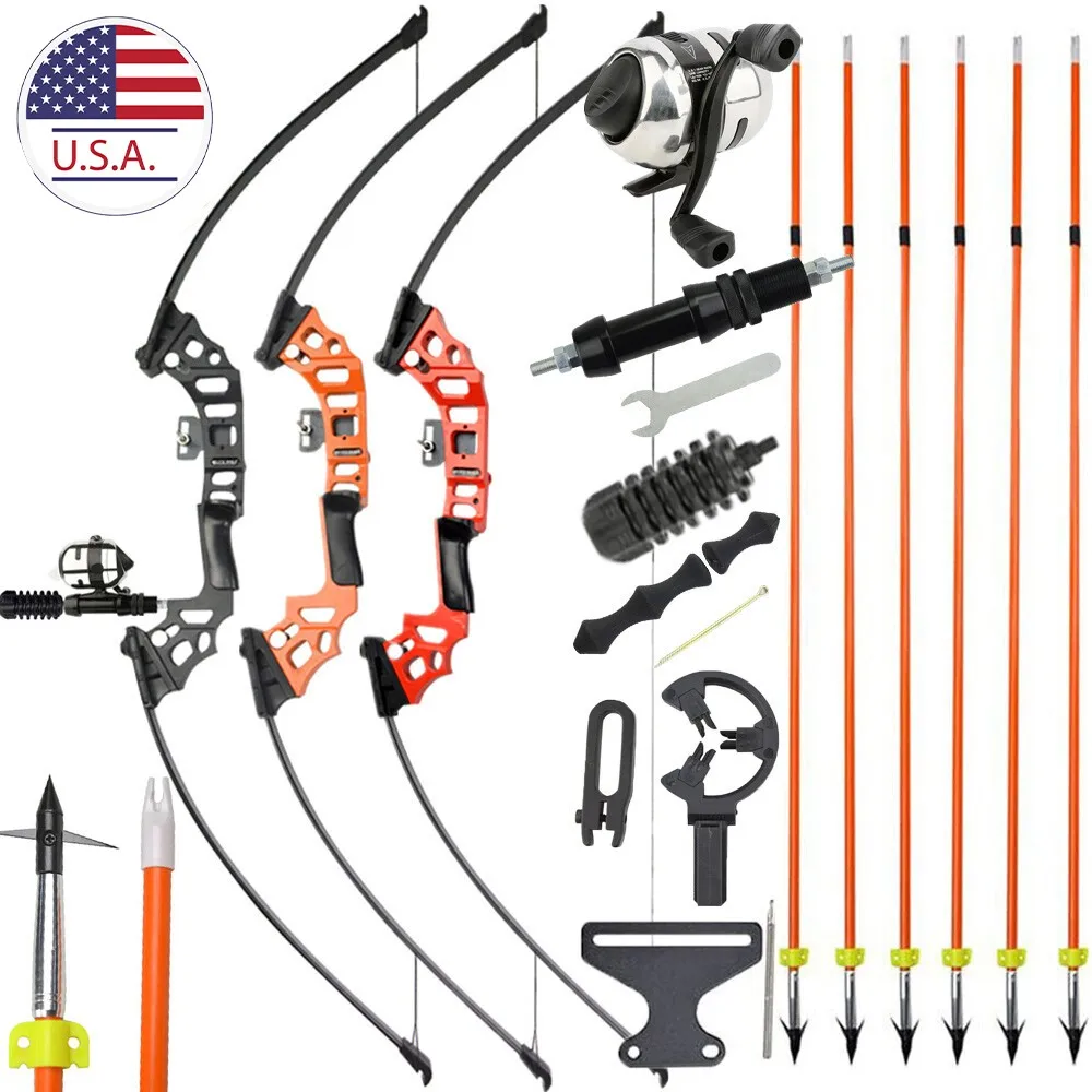 

Archery Bowfishing Kit 40lbs Recurve Bow Solid Fiberglas Arrows with Reel Fishing Hunting Shooting Fish Straight Bow