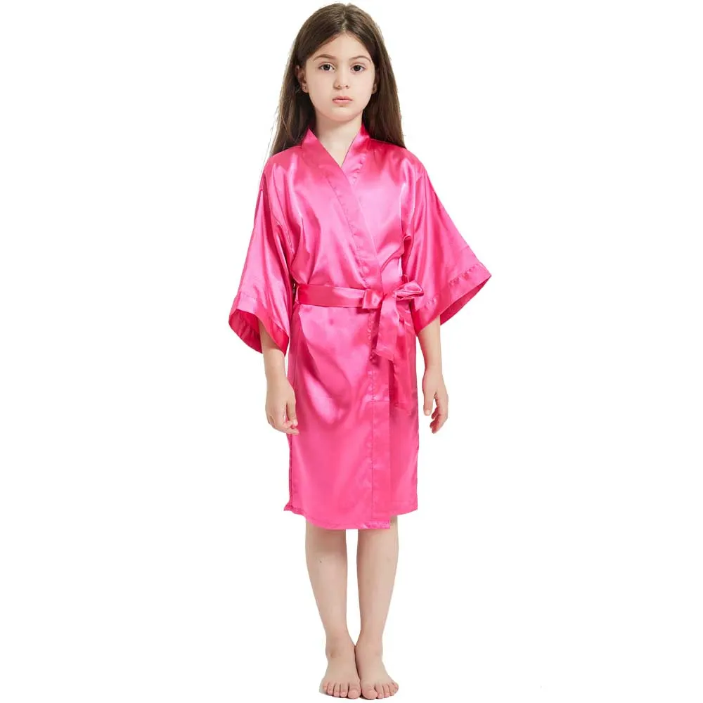 Toddler Girl Nightgown Satin Teenage Red Pink Silk Kimono Spa Bath Robe for Girls Wedding 3 to 4 5 6 7 8 9 10 11 12 13 14 Years