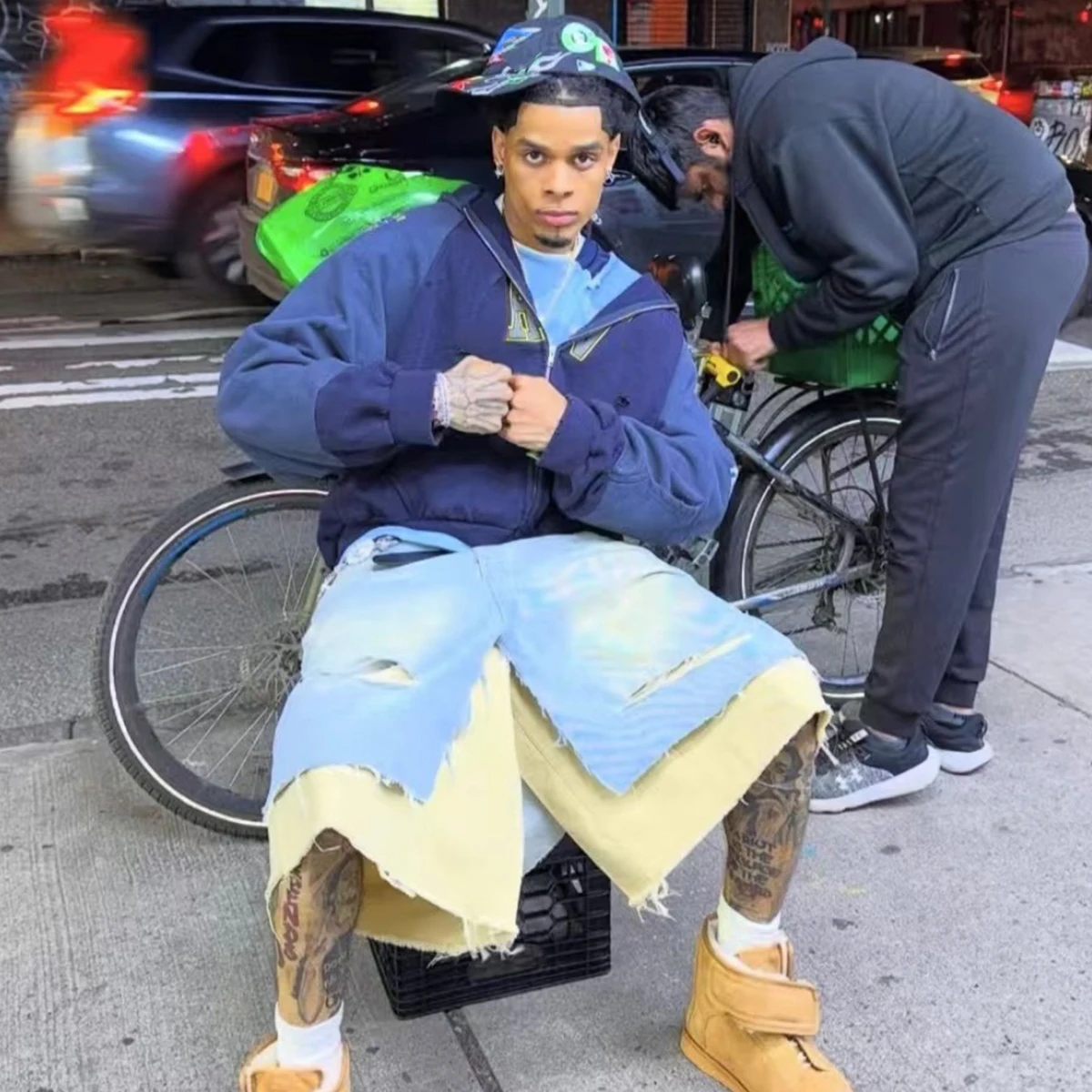 

NIGO мужские весенне-летние двухслойные рабочие шорты, потертые джинсовые шорты, уличный тренд # NGTOP12145