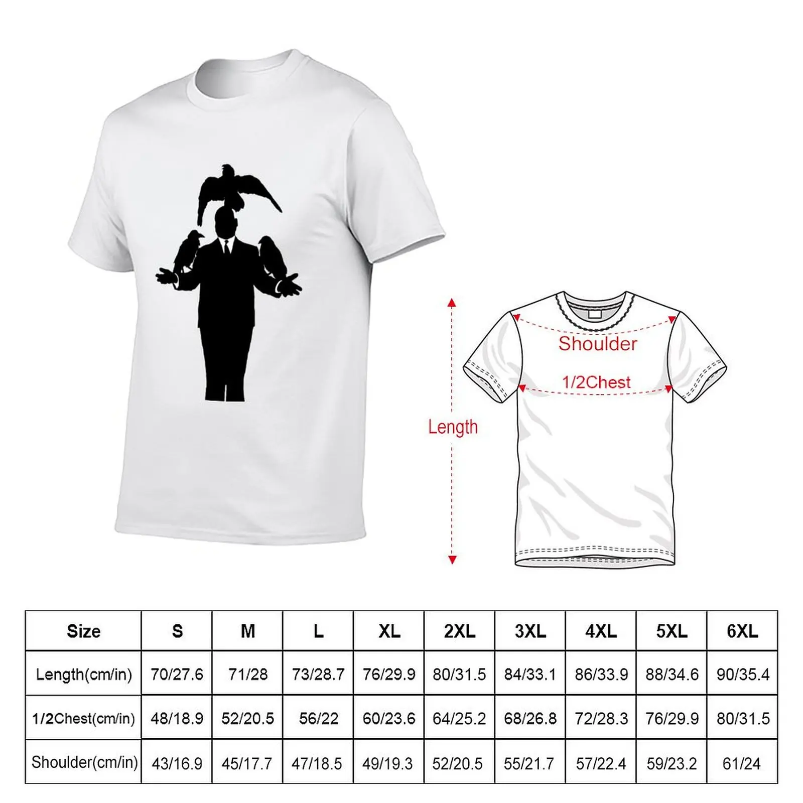Alfred Hitchcock with crows T-Shirt Casual Trendy Short Sleeve T-Shirt