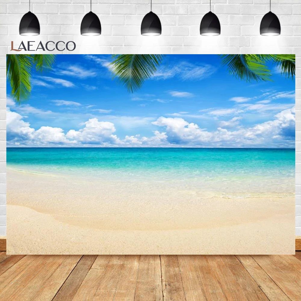 Summer Seaside Sandy Beach Photography Backdrop Tropical Palm Tree Hawaiian Party Holiday Background Photo Booth Photocall Props