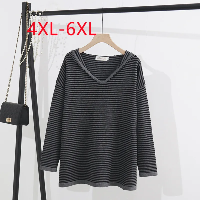 New 2022 Ladies Autumn Winter Plus Size Tops For Women Large Size Hoodie Long Sleeve V-neck Hooded Stripe Coat 4XL 5XL 6XL