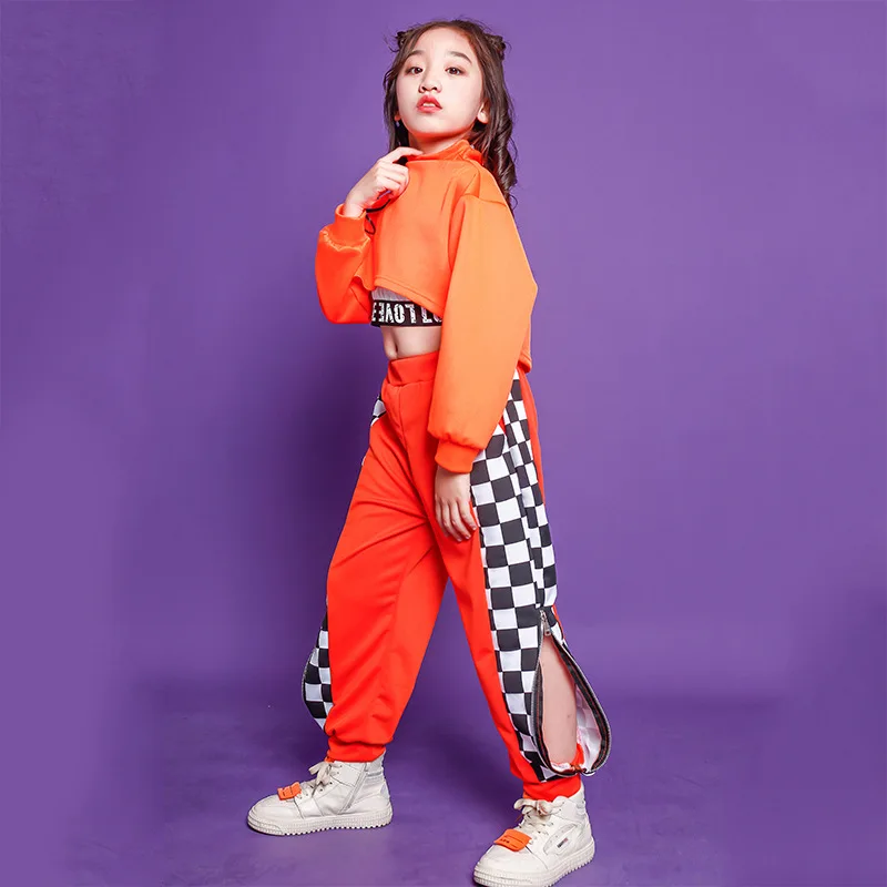 Modern Jazz Performance Clothes Kids Kpop Stage Wear Rave Outfit Kids Hip Hop Clothes Girls Jazz Dance Costume Neon Green Crop