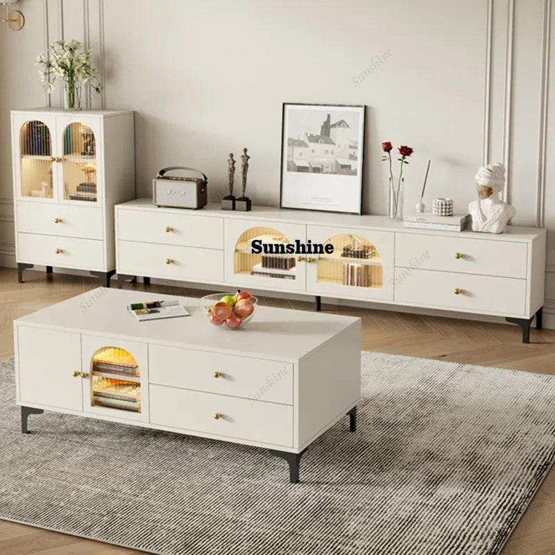 

White Drawers Tv Stands Fireplace Monitor Living Room Wood Shelf Nordic Unique Tv Table Trendy Muebles Entrance Hall Furniture
