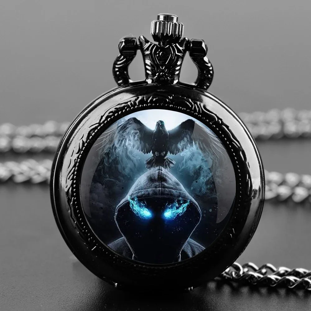 الظلام موضوع قبة ساعة جيب كوارتز الطلب العربي خمر الرجال النساء قلادة قلادة ساعة هدية مارشميلو Relojes دي Bolsillo