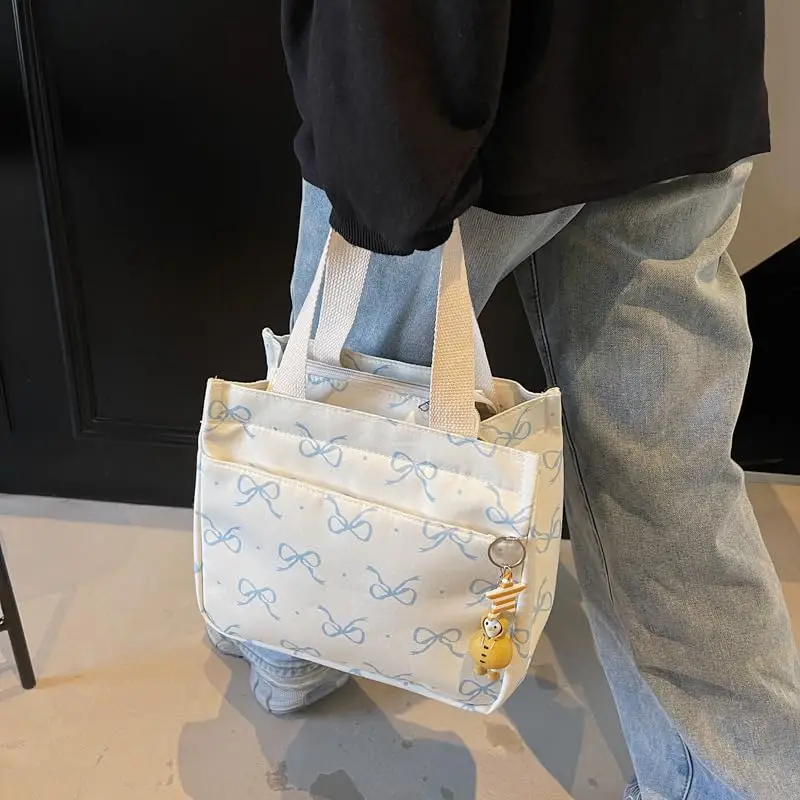 

Ланч-бокс в стиле преппи, кокетка с синим бантом, сумка для обеда, сумка для обеда для женщин, несколько отделений для кемпинга, работы, пляжа