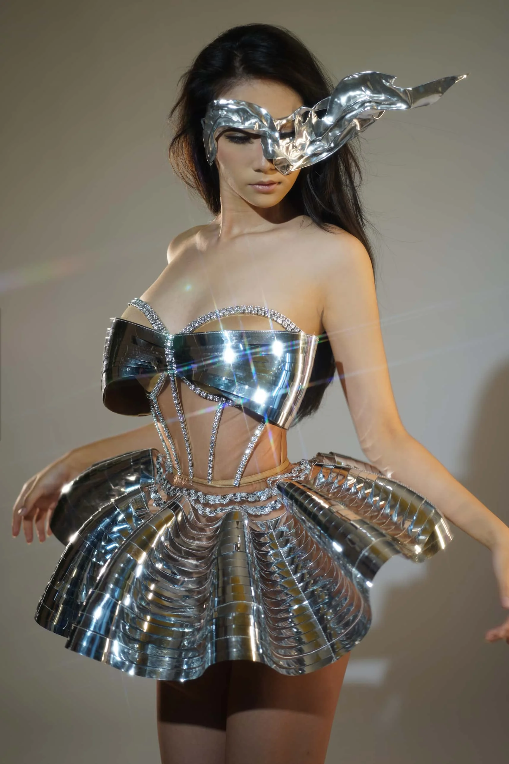 Designer Silver Sequins Party Club Costumes Women Sexy Top and Skirt Stage 2-Piece Outfit Sets Dancer Performance Clothes Feidie