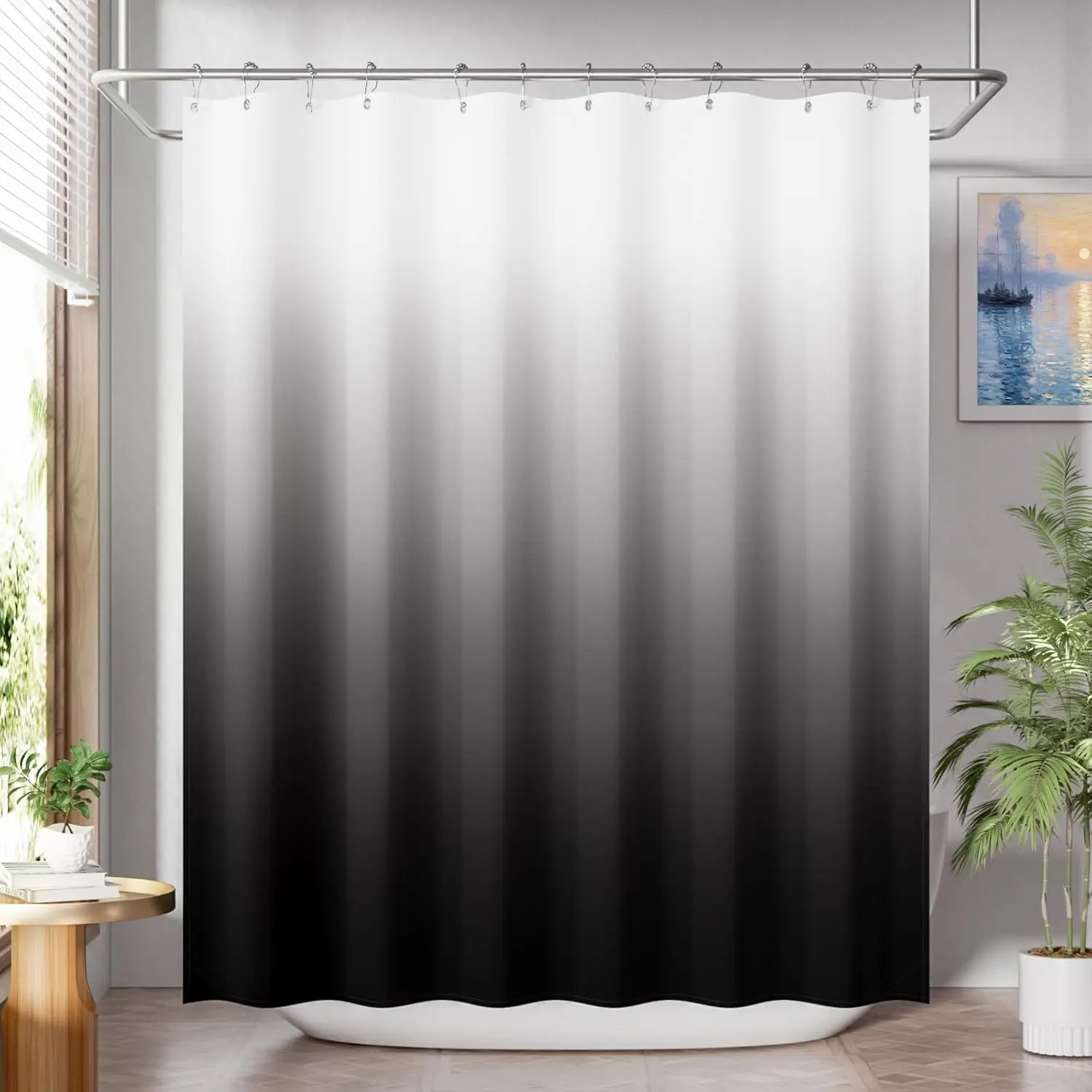 

Черно-белая шторка для душа с эффектом омбре, современный градиентный дизайн для декора ванной комнаты