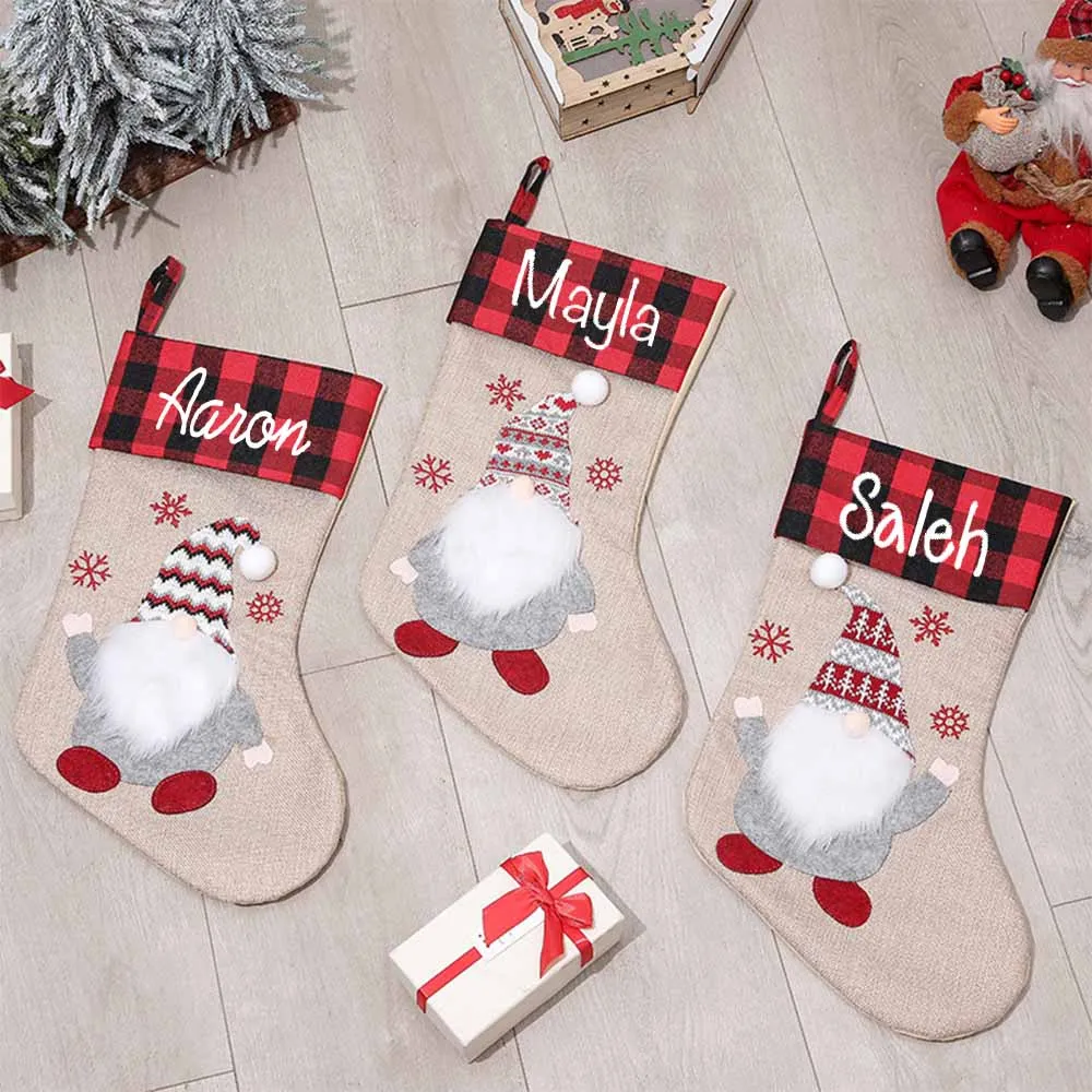 

Embroidered Name Merry Christmas Family Stockings Personalized Christmas Ornament New Year Gift Socks Home Decoration Pendants