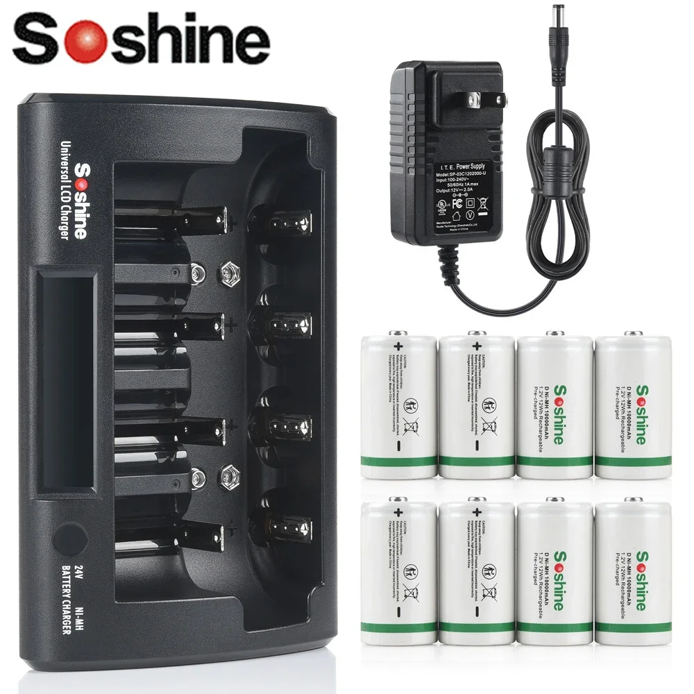 

Soshine D/R20 1.2V 10000mAh Rechargeable Batteries 10000mAh NiMH Low Self Discharge Battery and LCD Ni-MH Li-ion LiFePO4 Charger